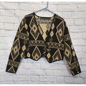 Vintage New Identity Southwest Aztec tapestry‎ Blazer Bolero Cropped Size Small